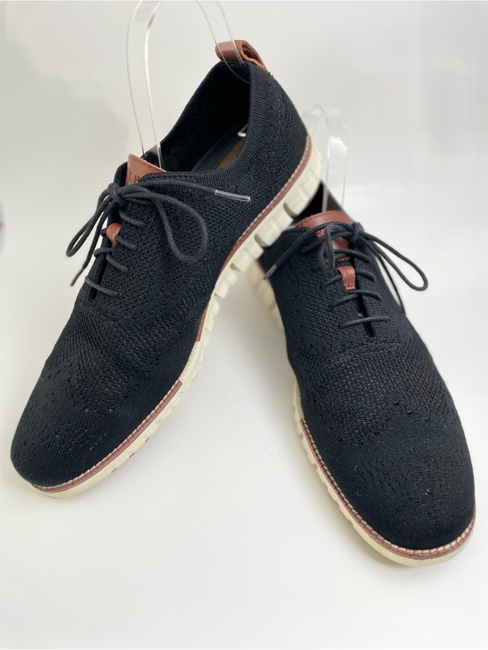 Cole Haan Zero Grand Knit Lace-Up Oxfords with Cream Sole and Brown Accents